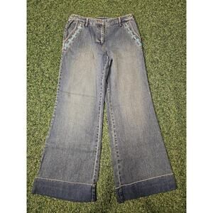 90's VTG Denim Super Wide Leg, Jeanology Collection Jeans Sz 10 Beaded Jeweled